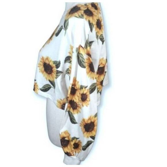 SHEIN WHITE & YELLOW SUNFLOWER PRINT CROP PULLOVER SZ.4 EUC. GORGEOUS PULLOVER - Picture 2 of 6